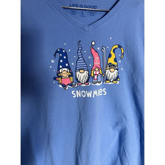 Life is Good Blue Crusher T Size Women’s Large V Neck “Snowmies”, L Slv. EUC - Picture 5 of 10